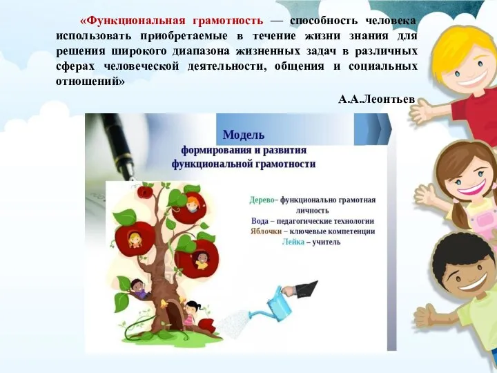 «Функциональная грамотность — способность человека использовать приобретаемые в течение жизни знания для