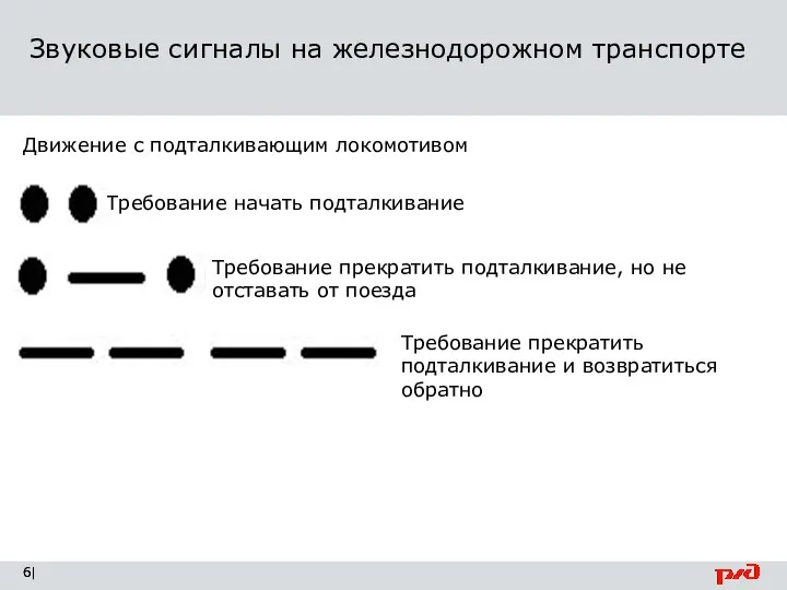 Звуковые сигналы на железнодорожном транспорте | Требование начать подталкивание Требование прекратить подталкивание,