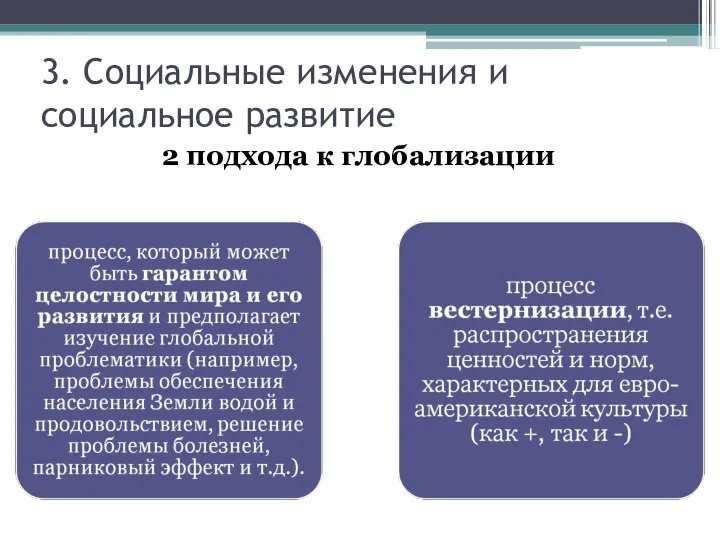 3. Социальные изменения и социальное развитие 2 подхода к глобализации