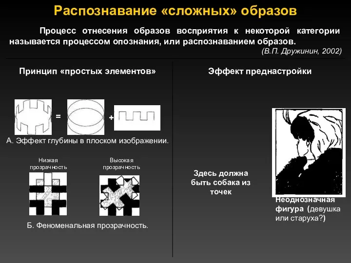 Распознавание «сложных» образов Процесс отнесения образов восприятия к некоторой категории называется процессом