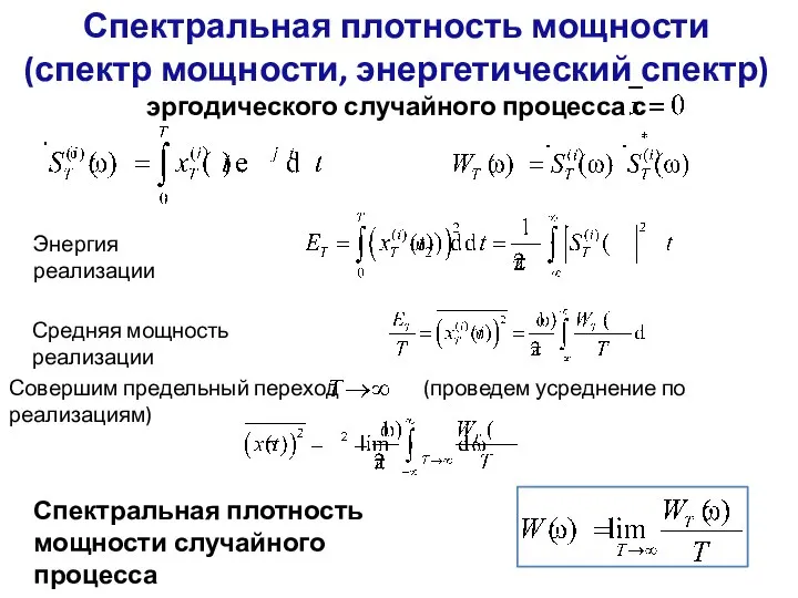 Спектральная плотность мощности (спектр мощности, энергетический спектр) эргодического случайного процесса с Энергия