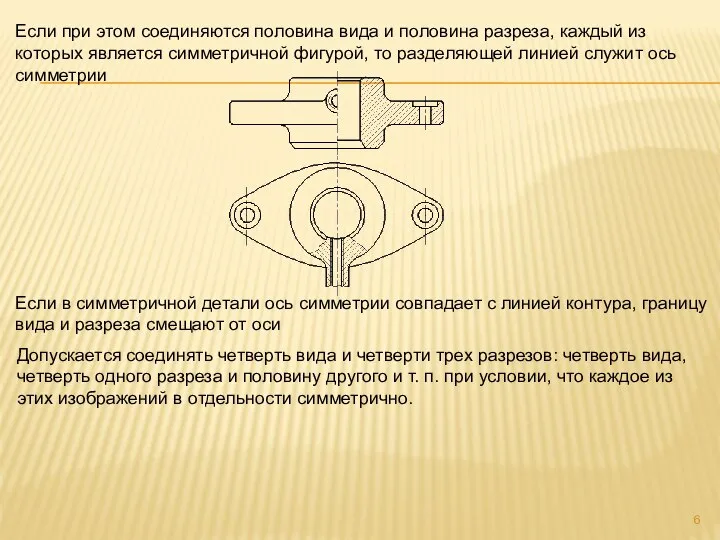 Если при этом соединяются половина вида и половина разреза, каждый из которых