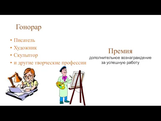 Гонорар Писатель Художник Скульптор и другие творческие профессии Премия дополнительное вознаграждение за успешную работу