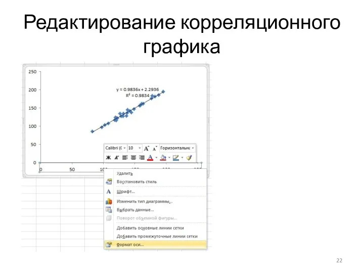 Редактирование корреляционного графика