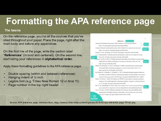 Formatting the APA reference page The basics On the reference page, you