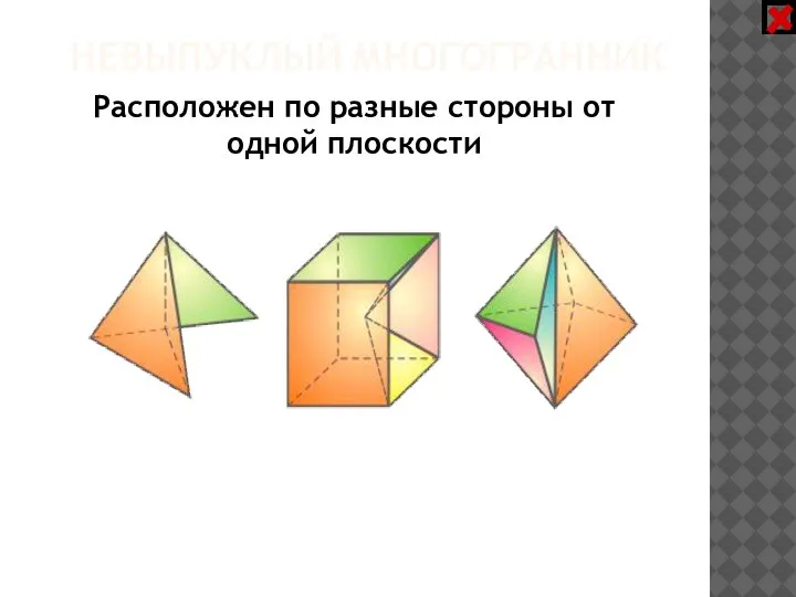 НЕВЫПУКЛЫЙ МНОГОГРАННИК Расположен по разные стороны от одной плоскости