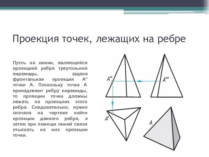 Проекция точек, лежащих на ребре Пусть на линии, являющейся проекцией ребра треугольной