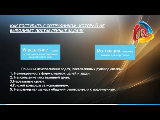 КАК ПОСТУПАТЬ С СОТРУДНИКОМ, КОТОРЫЙ НЕ ВЫПОЛНЯЕТ ПОСТАВЛЕННЫЕ ЗАДАЧИ Причины неисполнения задач,