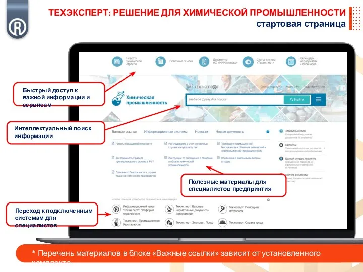 * Перечень материалов в блоке «Важные ссылки» зависит от установленного комплекта Интеллектуальный поиск информации