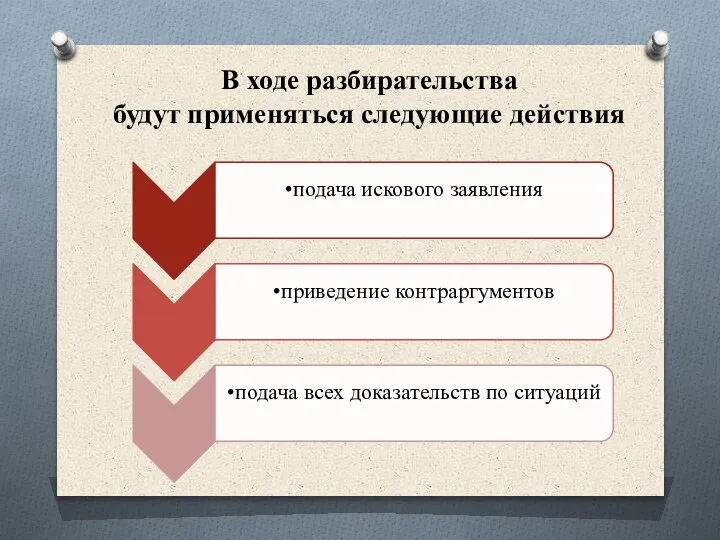 В ходе разбирательства будут применяться следующие действия