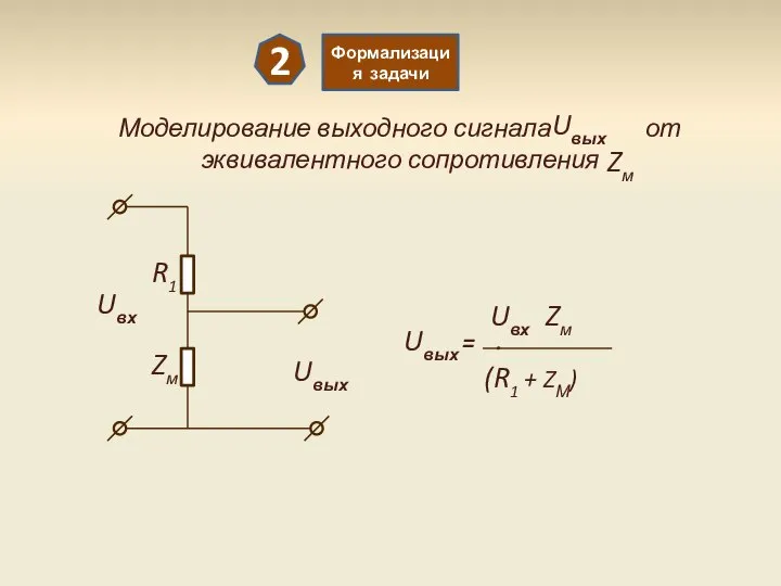 2 Формализация задачи Моделирование выходного сигнала от эквивалентного сопротивления Uвх Uвых R1