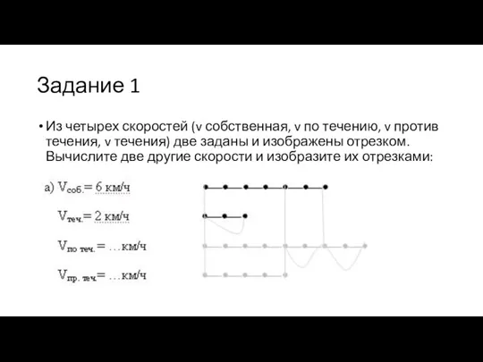 Задание 1 Из четырех скоростей (v собственная, v по течению, v против