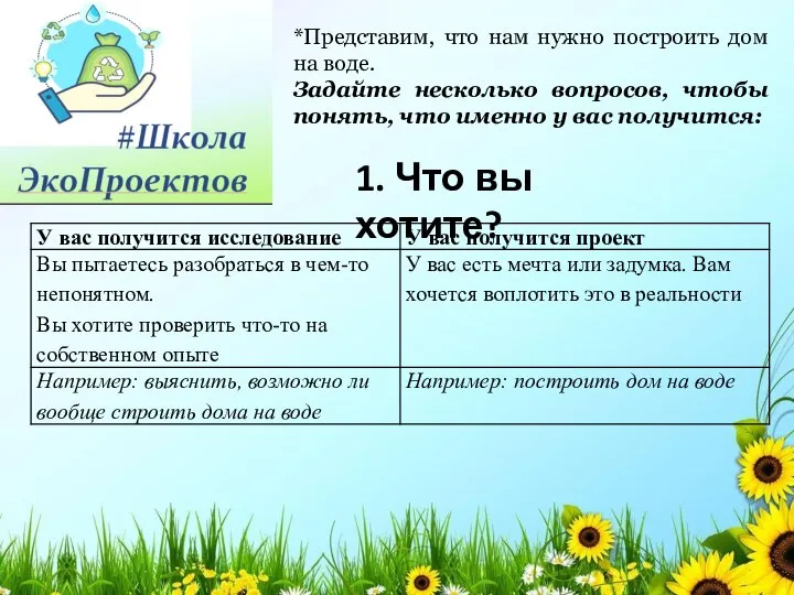 *Представим, что нам нужно построить дом на воде. Задайте несколько вопросов, чтобы