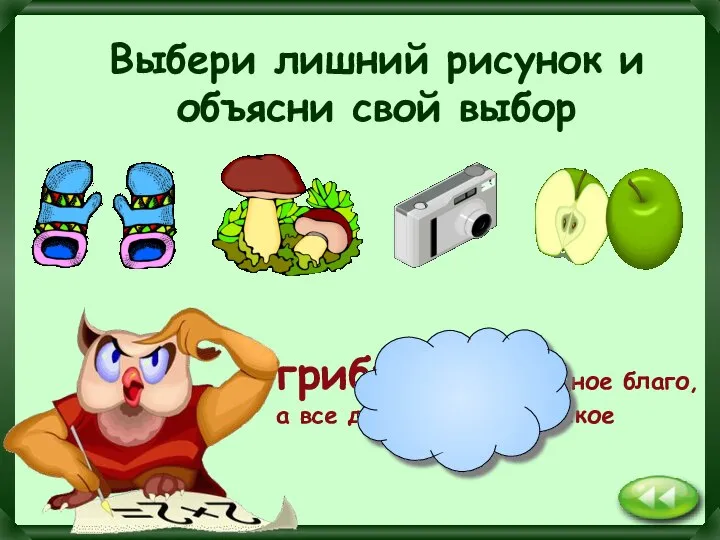 грибы- это свободное благо, а все другое экономическое Выбери лишний рисунок и объясни свой выбор