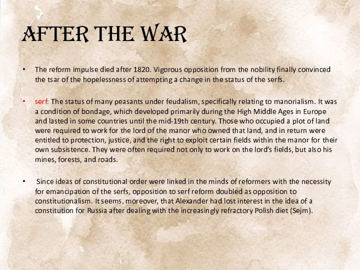 After the war The reform impulse died after 1820. Vigorous opposition from