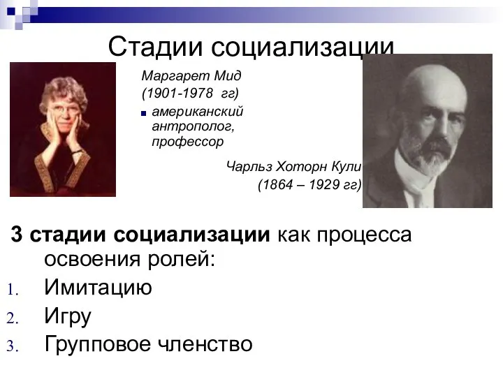 Стадии социализации 3 стадии социализации как процесса освоения ролей: Имитацию Игру Групповое