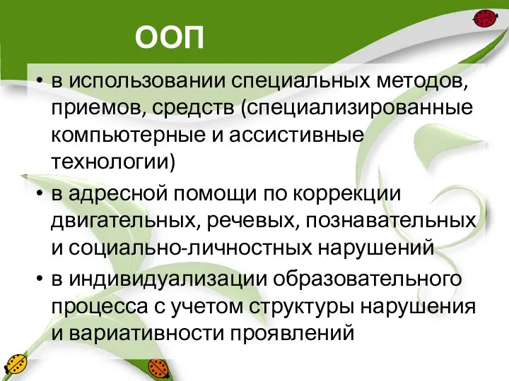 ООП в использовании специальных методов, приемов, средств (специализированные компьютерные и ассистивные технологии)