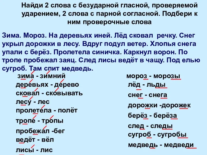 Зима. Мороз. На деревьях иней. Лёд сковал речку. Снег укрыл дорожки в