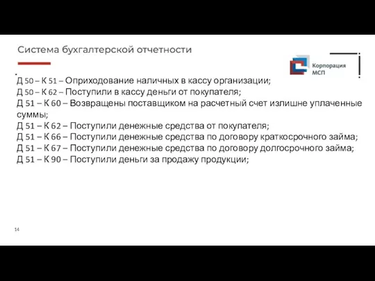 Д 50 – К 51 – Оприходование наличных в кассу организации; Д