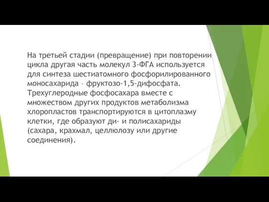 На третьей стадии (превращение) при повторении цикла другая часть молекул 3-ФГА используется