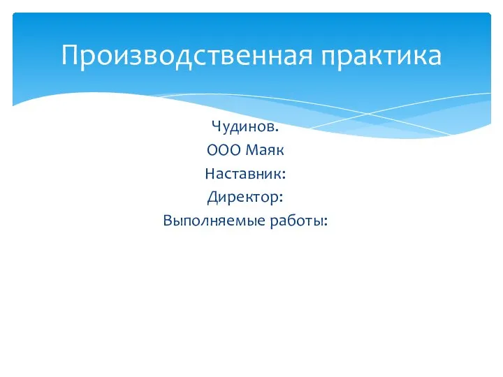 Чудинов. ООО Маяк Наставник: Директор: Выполняемые работы: Производственная практика