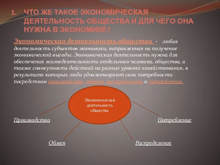 ЧТО ЖЕ ТАКОЕ ЭКОНОМИЧЕСКАЯ ДЕЯТЕЛЬНОСТЬ ОБЩЕСТВА И ДЛЯ ЧЕГО ОНА НУЖНА В