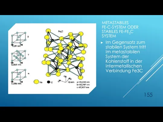 METASTABILES FE-C-SYSTEM ODER STABILES FE-FE3C SYSTEM Im Gegensatz zum stabilen System tritt