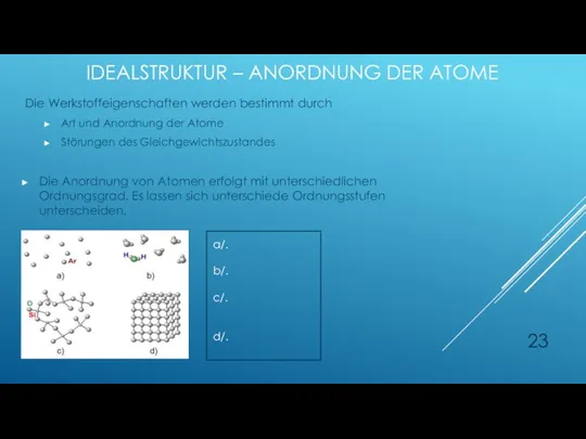 IDEALSTRUKTUR – ANORDNUNG DER ATOME Die Werkstoffeigenschaften werden bestimmt durch Art und