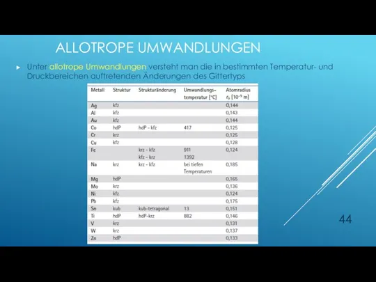 ALLOTROPE UMWANDLUNGEN Unter allotrope Umwandlungen versteht man die in bestimmten Temperatur- und