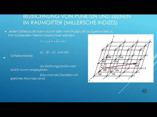 BEZEICHNUNG VON PUNKTEN UND EBENEN IM RAUMGITTER (MILLERSCHE INDIZES)