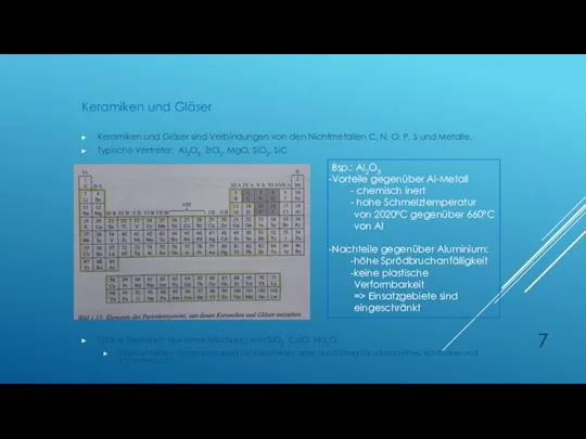 Keramiken und Gläser sind Verbindungen von den Nichtmetallen C, N, O, P,