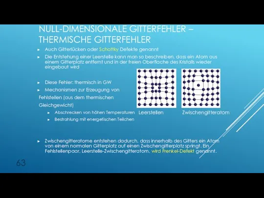 NULL-DIMENSIONALE GITTERFEHLER – THERMISCHE GITTERFEHLER Auch Gitterlücken oder Schottky Defekte genannt Die