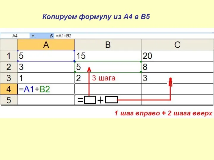 Копируем формулу из А4 в В5