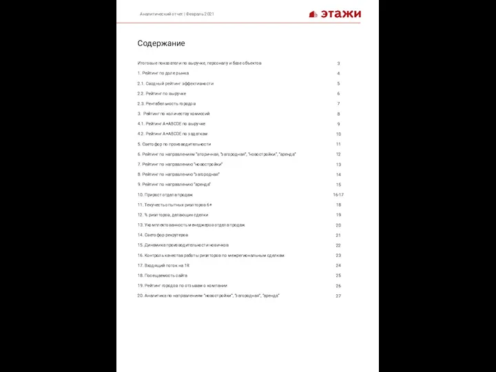 Содержание Итоговые показатели по выручке, персоналу и базе объектов 1. Рейтинг по