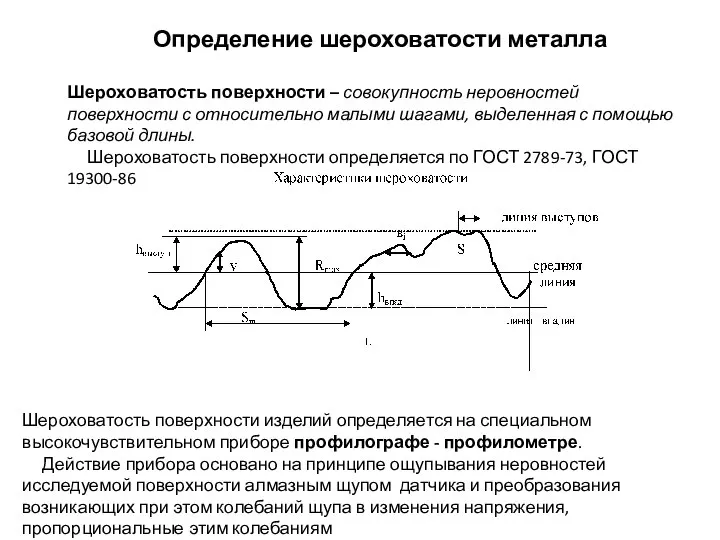 Определение шероховатости металла Шероховатость поверхности – совокупность неровностей поверхности с относительно малыми