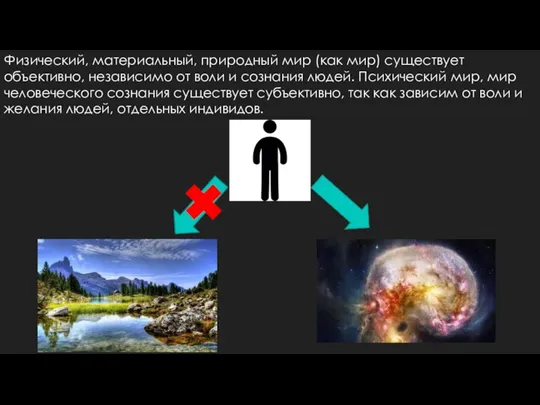 Физический, материальный, природный мир (как мир) существует объективно, независимо от воли и