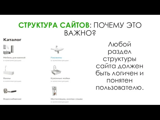 СТРУКТУРА САЙТОВ: ПОЧЕМУ ЭТО ВАЖНО? Любой раздел структуры сайта должен быть логичен и понятен пользователю.