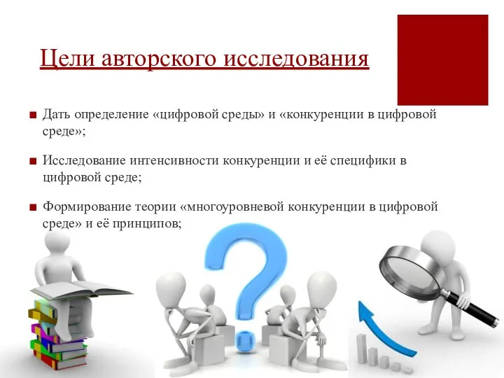 Цели авторского исследования Дать определение «цифровой среды» и «конкуренции в цифровой среде»;