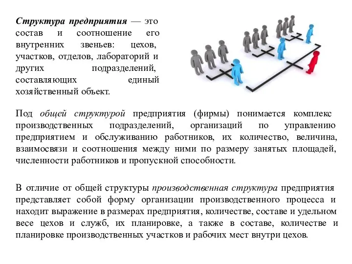 Структура предприятия — это состав и соотношение его внутрен­них звеньев: цехов, участков,