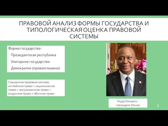 ПРАВОВОЙ АНАЛИЗ ФОРМЫ ГОСУДАРСТВА И ТИПОЛОГИЧЕСКАЯ ОЦЕНКА ПРАВОВОЙ СИСТЕМЫ Форма государства: Президентская