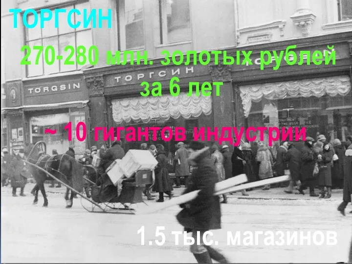 ТОРГСИН 270-280 млн. золотых рублей за 6 лет ~ 10 гигантов индустрии 1.5 тыс. магазинов