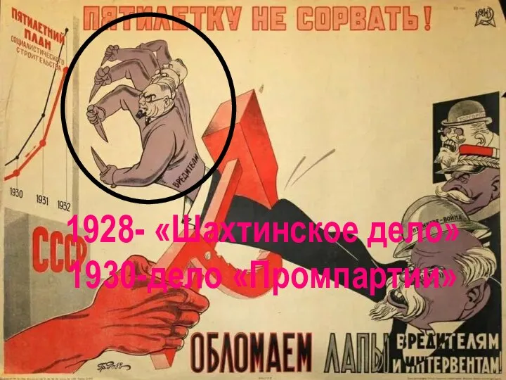 1928- «Шахтинское дело» 1930-дело «Промпартии»