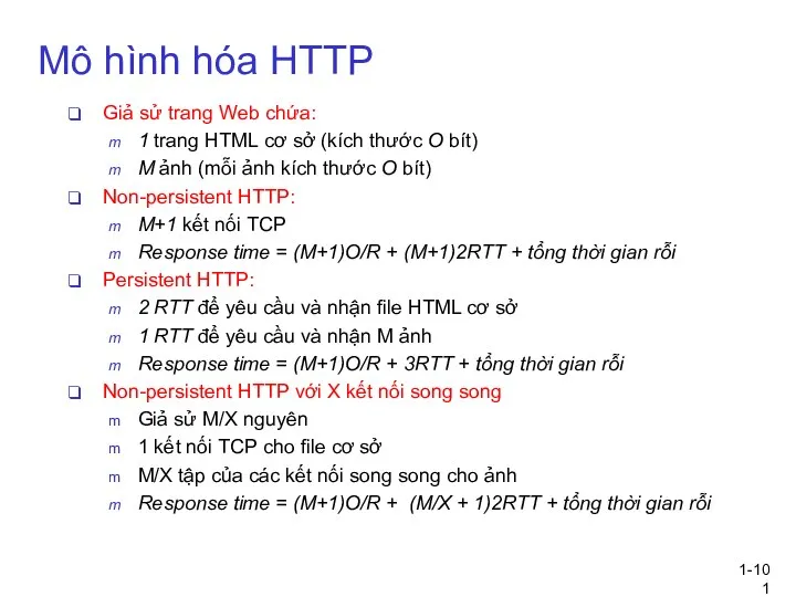 1- Mô hình hóa HTTP Giả sử trang Web chứa: 1 trang