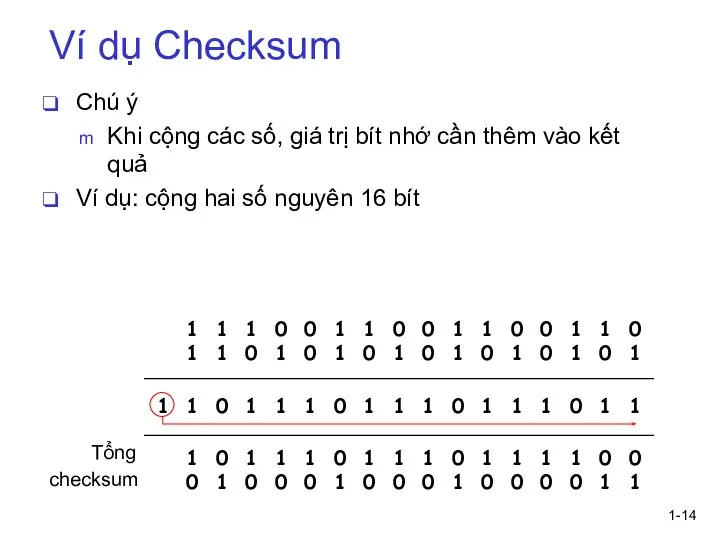 1- Ví dụ Checksum Chú ý Khi cộng các số, giá trị