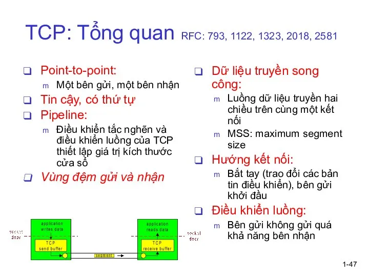 1- TCP: Tổng quan RFC: 793, 1122, 1323, 2018, 2581 Dữ liệu