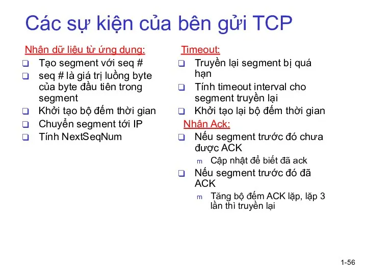 1- Các sự kiện của bên gửi TCP Nhận dữ liệu từ