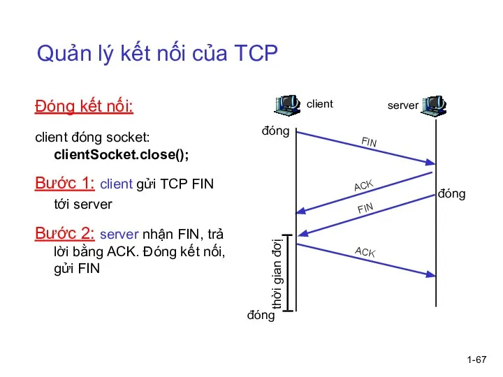1- Quản lý kết nối của TCP Đóng kết nối: client đóng