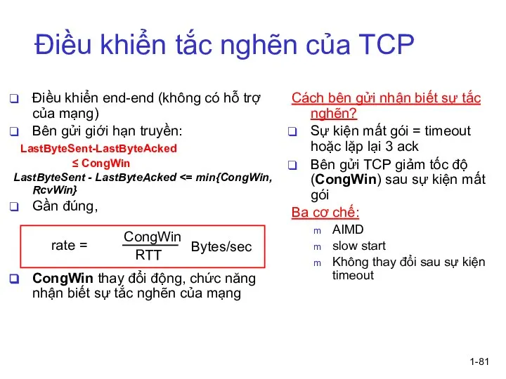 1- Điều khiển tắc nghẽn của TCP Điều khiển end-end (không có