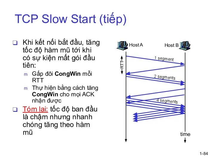 1- TCP Slow Start (tiếp) Khi kết nối bắt đầu, tăng tốc