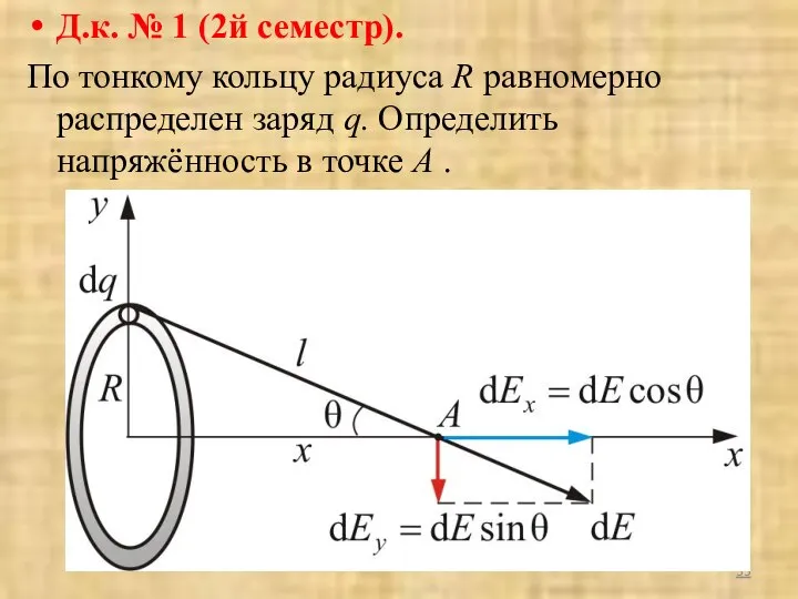 Д.к. № 1 (2й семестр). По тонкому кольцу радиуса R равномерно распределен